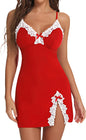 Aranmei Women Sexy Lace Chemise Nightgown Sleepwear V Neck Full Slip Babydoll Lingerie Sleep Dress