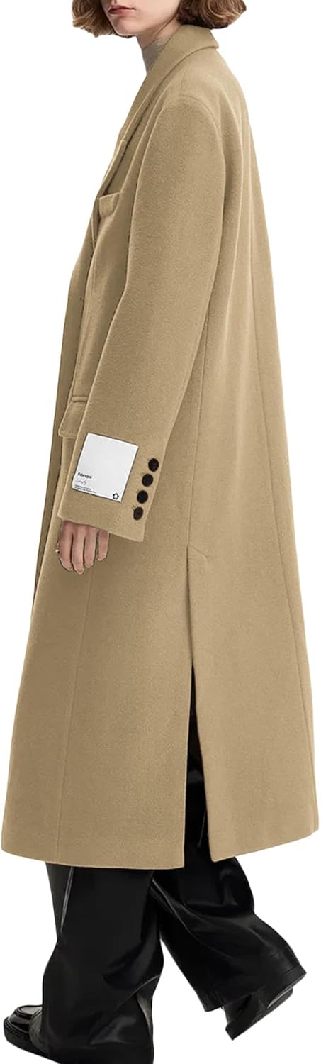 Mina Self Long Wool Coat Women 2025 Fall Winter Notch Lapel Double Breasted Full-Lined Business Casual with Pockets Pea Coats