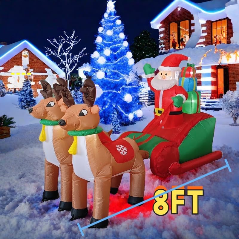 Christmas Inflatable Clearance, 8 FT Christmas Inflatable Outdoor Decoration Deer Pull car, Giant Santa Claus Driving Racing car in The Snow, for Garden Lawn Christmas Decoration