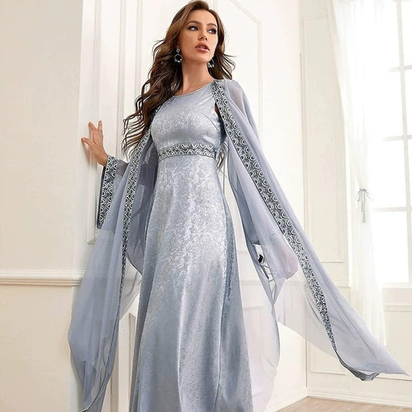 Embroidery Jalabiya Chiffon Abaya Dress for Women Dubai Sadui Muslim Eid Clothes