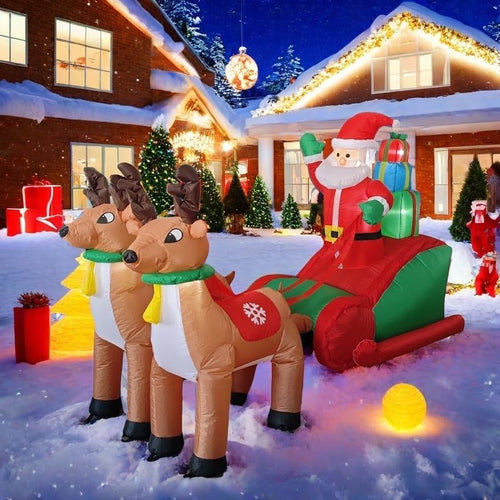 Christmas Inflatable Clearance, 8 FT Christmas Inflatable Outdoor Decoration Deer Pull car, Giant Santa Claus Driving Racing car in The Snow, for Garden Lawn Christmas Decoration