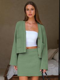 EXLURA Womens 2 Piece Skirt Sweater Sets V Neck Button Up Cardigan Mini Skirts Fall Winter Knit Trendy Outfits Pockets 2025