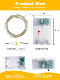 4 Pack 60 LED Fairy Lights Battery Operated with Timer, 20FT Waterproof Twinkle Lights Indoor Outdoor, Cuttable String Lights for Bedroom, Wedding, DIY, Centerpiece, Christmas Decorations (Warm White)