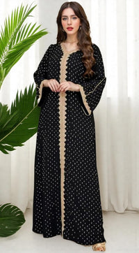 Boedaty Women Summer Muslim Abaya Dress One-Piece Embroidered V Neck Bronzing Kaftan Dress Full Length Party Dress