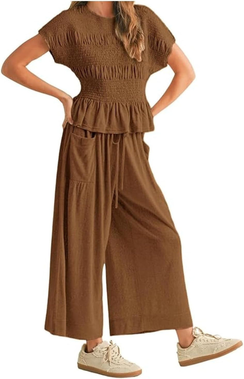 Summer Pants Set Women 2 Piece Lounge Matching Set Casual Outfit with Pockets for Travel Shopping Boho Chic Outfit