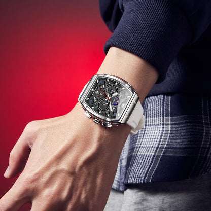 OLEVS Watches Men Chronograph Waterproof Rectangle Face Moon Phase Watches for Men Luminous Quartz Calendar Mens Wrist Watch - Silicon Strap