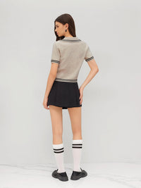 CIDER Short Sleeve Sweater Knit Top Collar Neck Stripe Pullover Casual Elegant Women’s Collared Sweaters