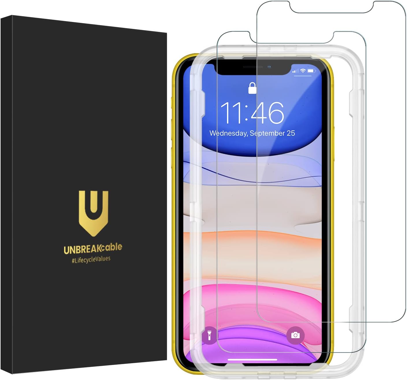 UNBREAKcable Shatterproof Tempered Glass Screen Protector for iPhone 12/12 Pro [2-Pack] [99.99% HD Clear] [Easy Installation Frame] [9H Hardness] [Full Coverage] [Bubble Free] for Apple 6.1''