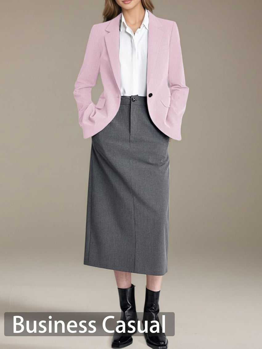 Mina Self 2025 Fall Casual Blazer for Women-Long Sleeve Lapel Open Front Lightweight Work Office Jackets with Pockets