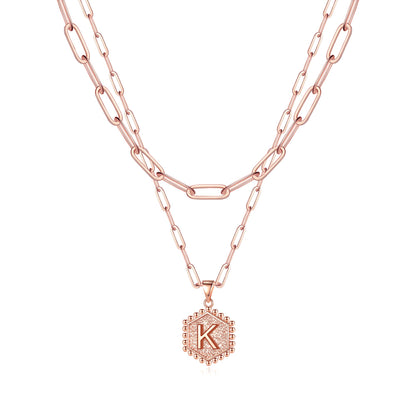 M MOOHAM Dainty Initial Necklaces for Women, 14K-Gold-Plated Layering Necklace for Women Cute Hexagon Letter Initial Necklace Layered Necklaces for Womens Teen Girl Gifts