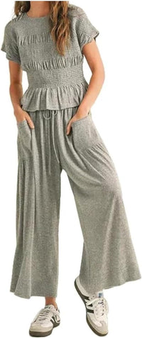 Summer Pants Set Women 2 Piece Lounge Matching Set Casual Outfit with Pockets for Travel Shopping Boho Chic Outfit