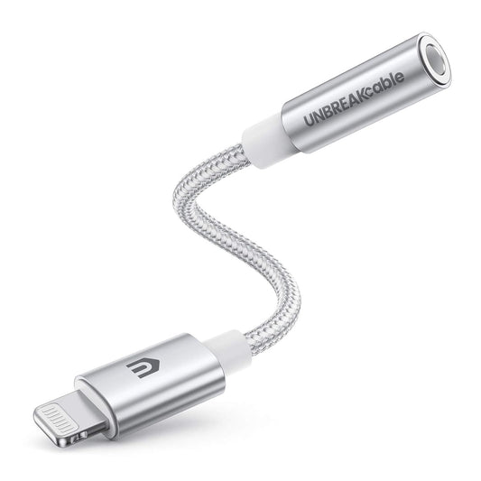 UNBREAKcable Headphones Adapter for iPhone, MFi Certified Lightning to 3.5mm Jack Converter with Apple Original Chip Compatible for iPhone 14/13/12/11/Pro/SE/Xs MAX/XR/X/8/iPad/iPod - Silvery