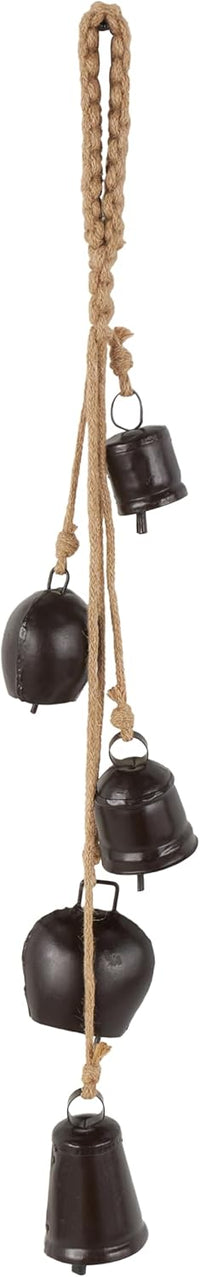 Deco 79 Gold Metal Tibetan Inspired Decorative Giant XL Cow Bells with Jute Hanging Rope, Set of 3 10",8",6"H - Cylindrical