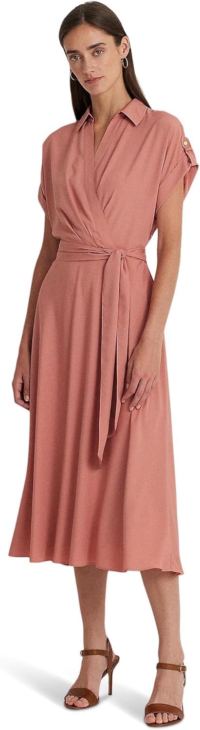 Lauren Ralph Lauren Womens Belted Crepe Dress