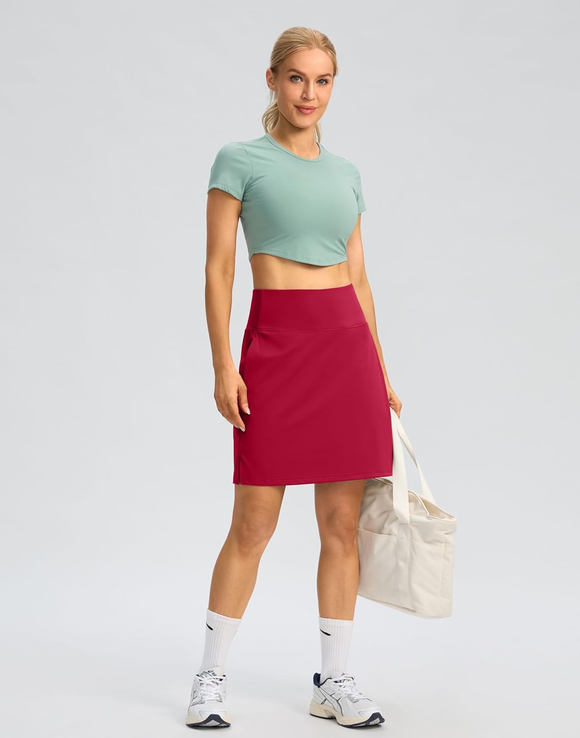 SANTINY 18" Skorts for Women 3 Pockets High Waist Long Athletic Tennis Skirt Golf Skort for Casual Summer Travel