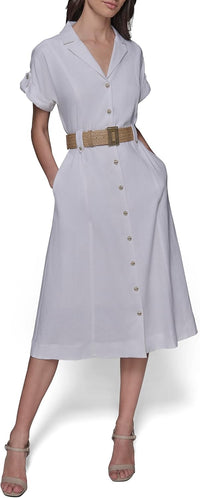 KARL LAGERFELD Womens Light Collared Short Sleeve Midi Dress