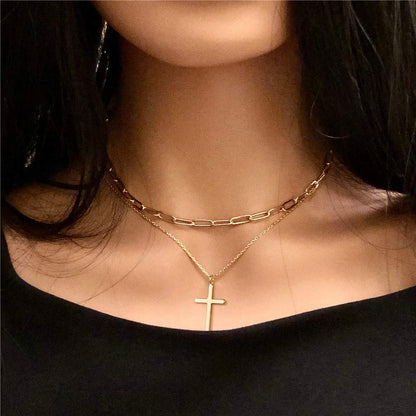 Turandoss Dainty Layered Choker Necklace, Handmade Y Pendant Necklace Multilayer Bar Disc Necklace Adjustable Layering Choker Necklaces for Women