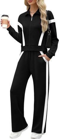 XIEERDUO Lounge Sets for Women 2025 Sweatsuit 2 Piece Outfits Sweatshirt Wide Leg Sweatpant Tracksuit Matching Set