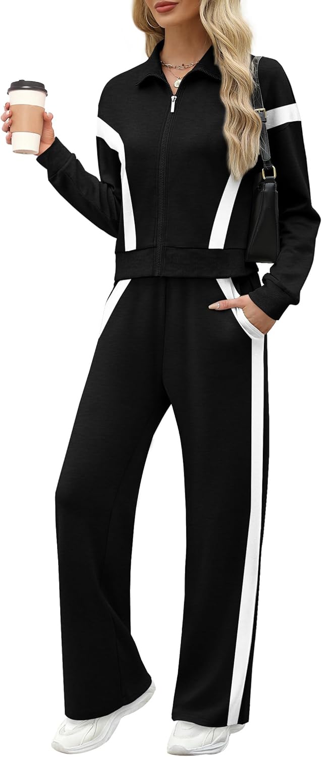 XIEERDUO Lounge Sets for Women 2025 Sweatsuit 2 Piece Outfits Sweatshirt Wide Leg Sweatpant Tracksuit Matching Set