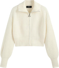 CIDER Zip Up Cardigans for Women Fall Trendy Long Sleeve Chunky Cardigan Knit Open Front Collared Zipper Cardigan