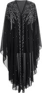 OBEEII Muslim Dress for Women Loose Batwing Sleeved Hooded Beaded Embroidery Long Abaya Dress Kaftan Abayas Islamic Robe