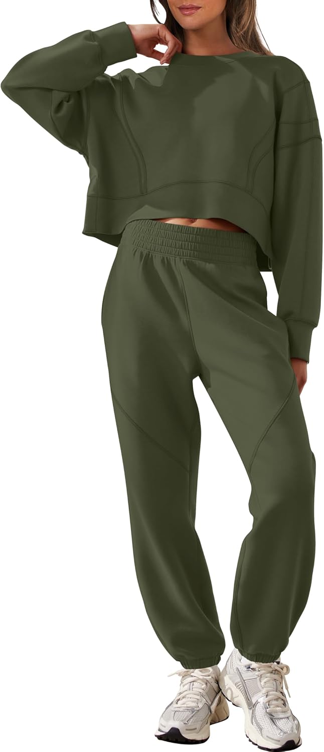 ANRABESS Womens 2 Piece Outfits Lounge Sets Cropped Sweatshirt Joggers Fashion Sweatsuit Sweat Set 2025 Winter Travel Outfits
