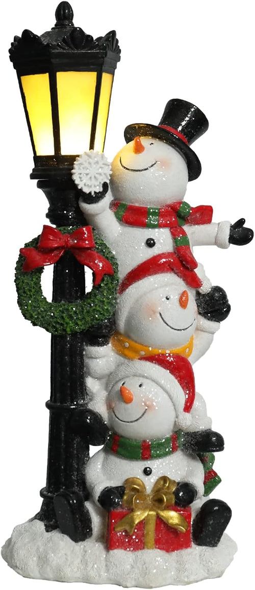 Bdor Snowman with Lamppost – Resin Christmas Figurine for Holiday Home, Tabletop, Indoor Party Decorations, Festive Winter Decor