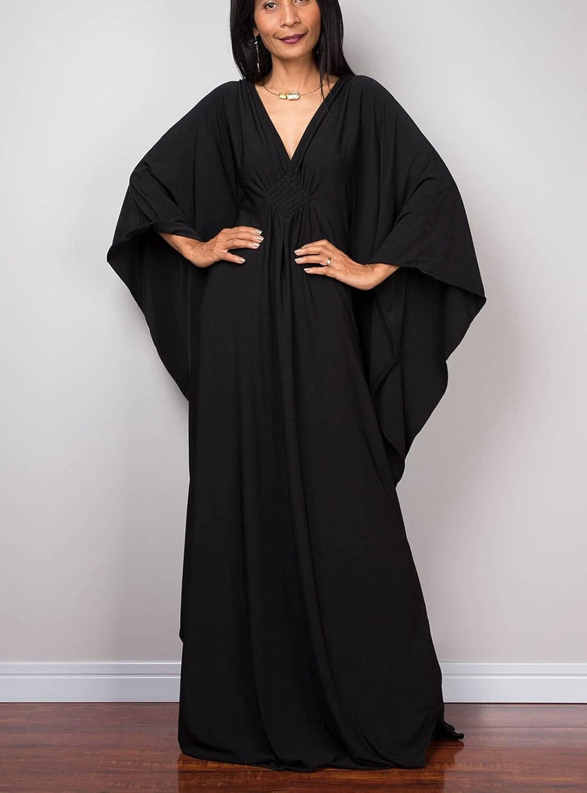 RanRui Caftans for Women Solid Color Chiffon Plus Size Kaftan Dresses Beach Cover Up V Neck Batwing Sleeve Caftans Loungewear