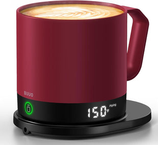 Heated Coffee Mug Rechargeable - Temperature Control Self Heating Coffee Mug 14oz with Lid, Double Sided & Real-Time LED Display, Hot up to 150℉, Birthday Gifts for Women and Men(Red)