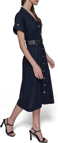 KARL LAGERFELD Womens Light Collared Short Sleeve Midi Dress