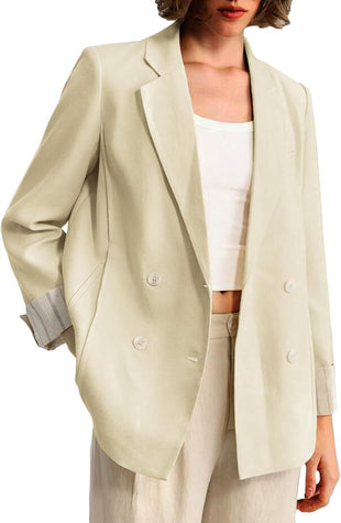 Mina Self 2025 Women's Casual Blazer Fall - Double Breasted Full-Lined Stripe Lightweight Fashion Work Office Jacket Pockets