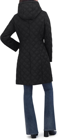 TAHARI Women's Quilted Jacket – Silky Taffeta, Water-Resistant, Attached Hooded Bib, Zip-Out Front, Fully Lined