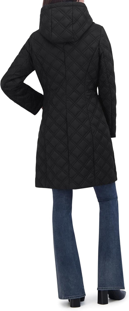 TAHARI Women's Quilted Jacket – Silky Taffeta, Water-Resistant, Attached Hooded Bib, Zip-Out Front, Fully Lined