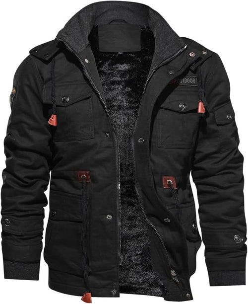 7DAY'S Men's Winter Jacket Cotton Military Jackets Fleece Lined Thick Work Warm Cargo Coats with Hooded