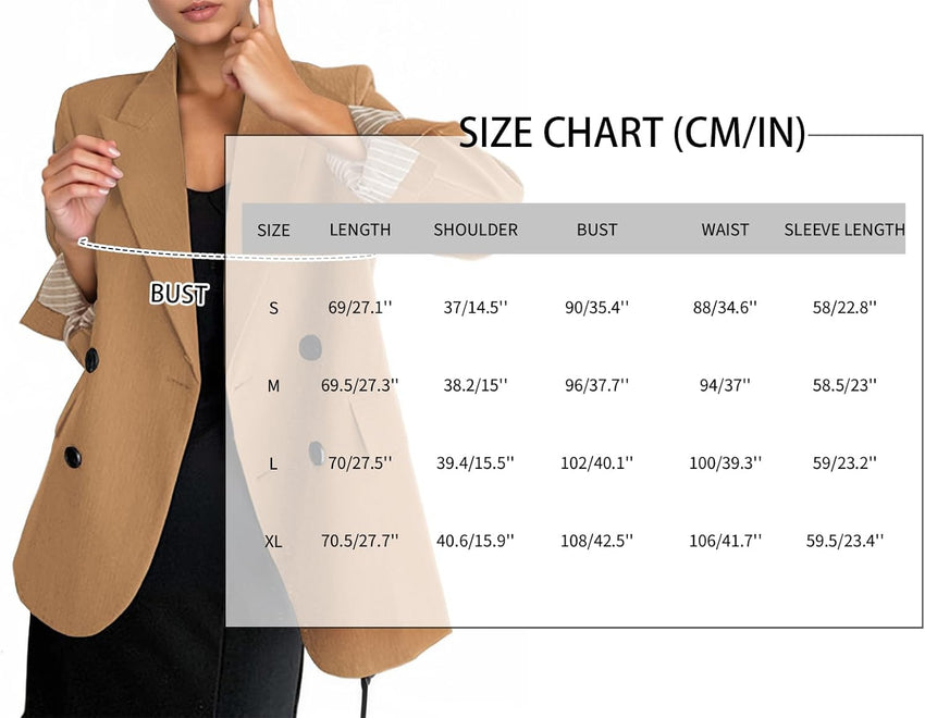 Mina Self 2025 Fall Women's Oversized Double-Breasted Blazer Striped-Lined Work Causal Business Suit Jacket with Pockets