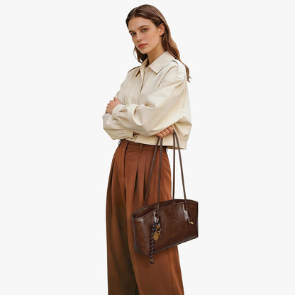 Shoulder Bag for Women Brown Purse Vintage Leather Shoulder Handbag Trendy Everyday Purse with Pendant