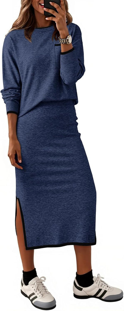 Dokotoo 2 Piece Skirts Sets For Women Fall Fashion 2025 Sweater Dress Knit Lounge Travel Outfits Winter Clothing