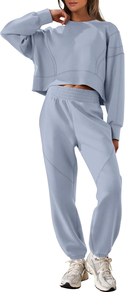 ANRABESS Womens 2 Piece Outfits Lounge Sets Cropped Sweatshirt Joggers Fashion Sweatsuit Sweat Set 2025 Winter Travel Outfits