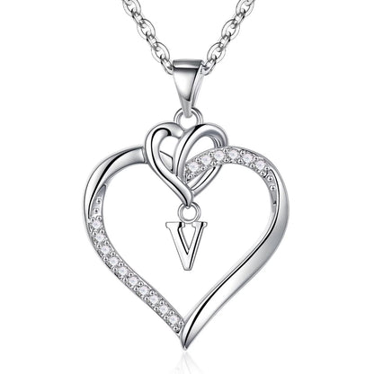 STORUP Heart Initial Necklaces for Women Girls, 14K-Gold-Plated Initial A-Z Heart Necklaces for Teen Girl Jewelry Birthday Gifts for Girls Women Her Wife Mom