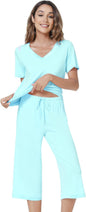 NACHILA Women’s Pajamas-Viscose Made from Bamboo, Short Sleeve Pjs Top with Capri Pajama Sets for Women Cool V Neck Sleepwear