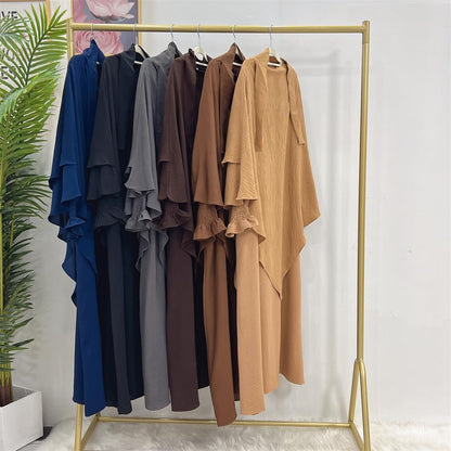 Women Prayer Dress Muslim Ramadan Garment Abaya Dubai Islam Jilbeb 2 Piece Set Layered Khimar Scarf Hijab and Long Dress