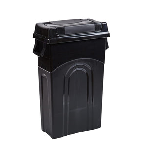 United Solutions Highboy Waste Container with Swing Lid, 23 Gallon, Space Saving Slim Profile and Easy Bag Removal, Handles for Easy Carrying, Indoor/Outdoor Use, Black, 1-Pack.