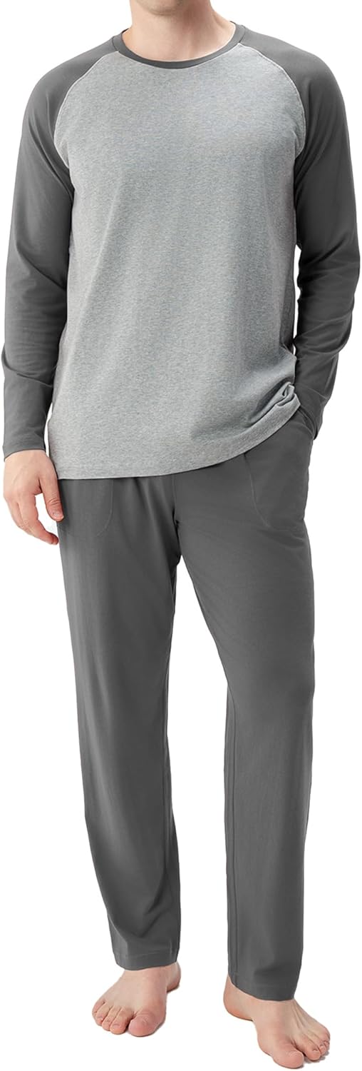 DAVID ARCHY Mens Pajamas Set - Soft Pj Sets for Men Long Sleeve Pajamas Men Cotton Mens Pjs Sets Loungewear with Pockets