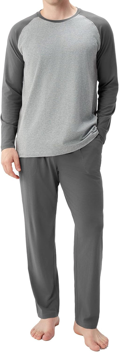 DAVID ARCHY Mens Pajamas Set - Soft Pj Sets for Men Long Sleeve Pajamas Men Cotton Mens Pjs Sets Loungewear with Pockets