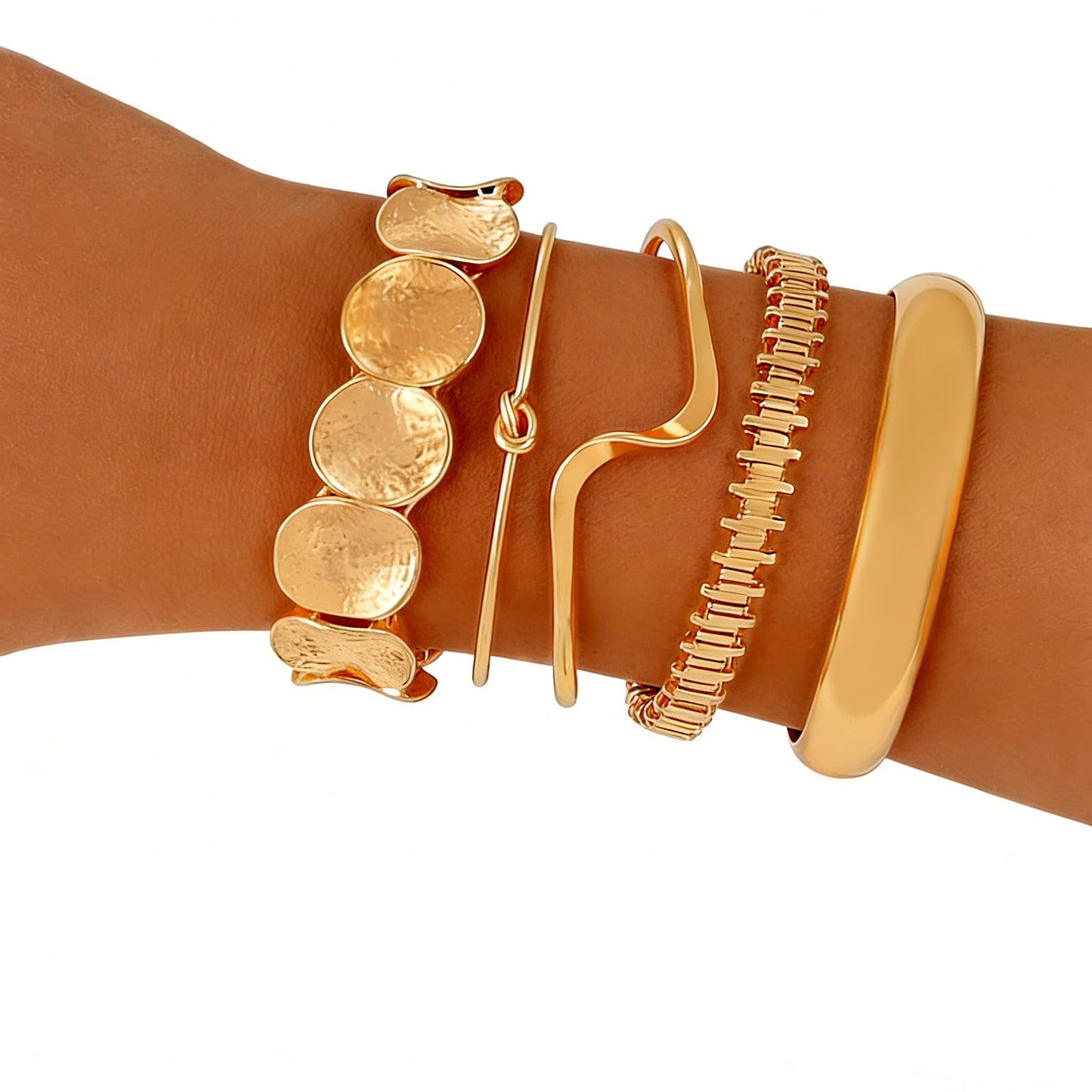 ILGANT Gold Bangle Bracelets for Women Gold Plated Chunky Cuff Bangle Bracelet Stackable Multi Layer Bangles Fashion Jewelry Set