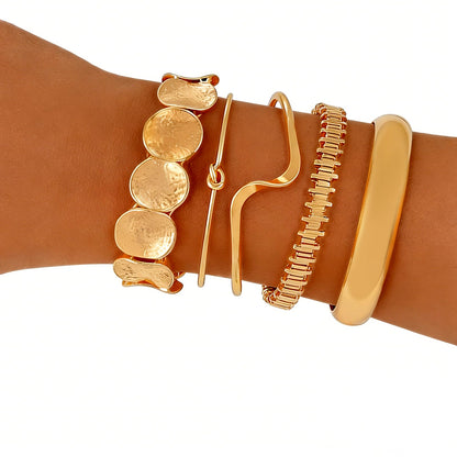 ILGANT Gold Bangle Bracelets for Women Gold Plated Chunky Cuff Bangle Bracelet Stackable Multi Layer Bangles Fashion Jewelry Set