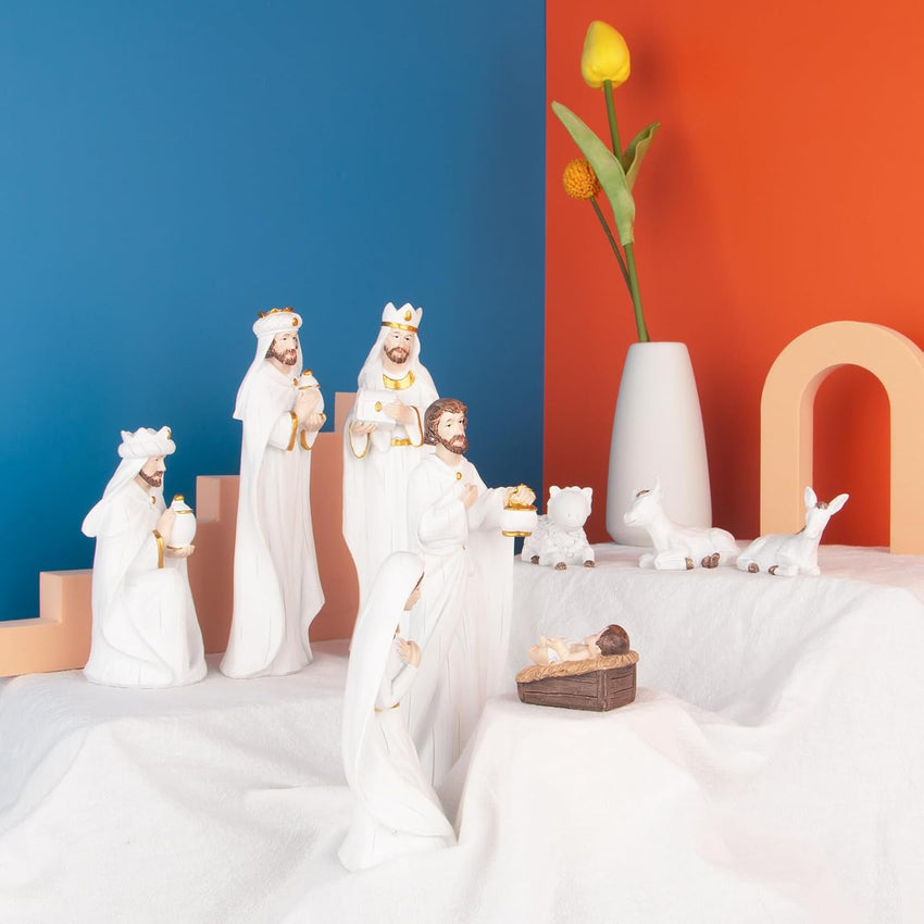 Nativity Sets for Christmas Indoor, Hand-Painted Nativity Scene Indoor 7.5" Holiday Decoration, 9-Piece Set