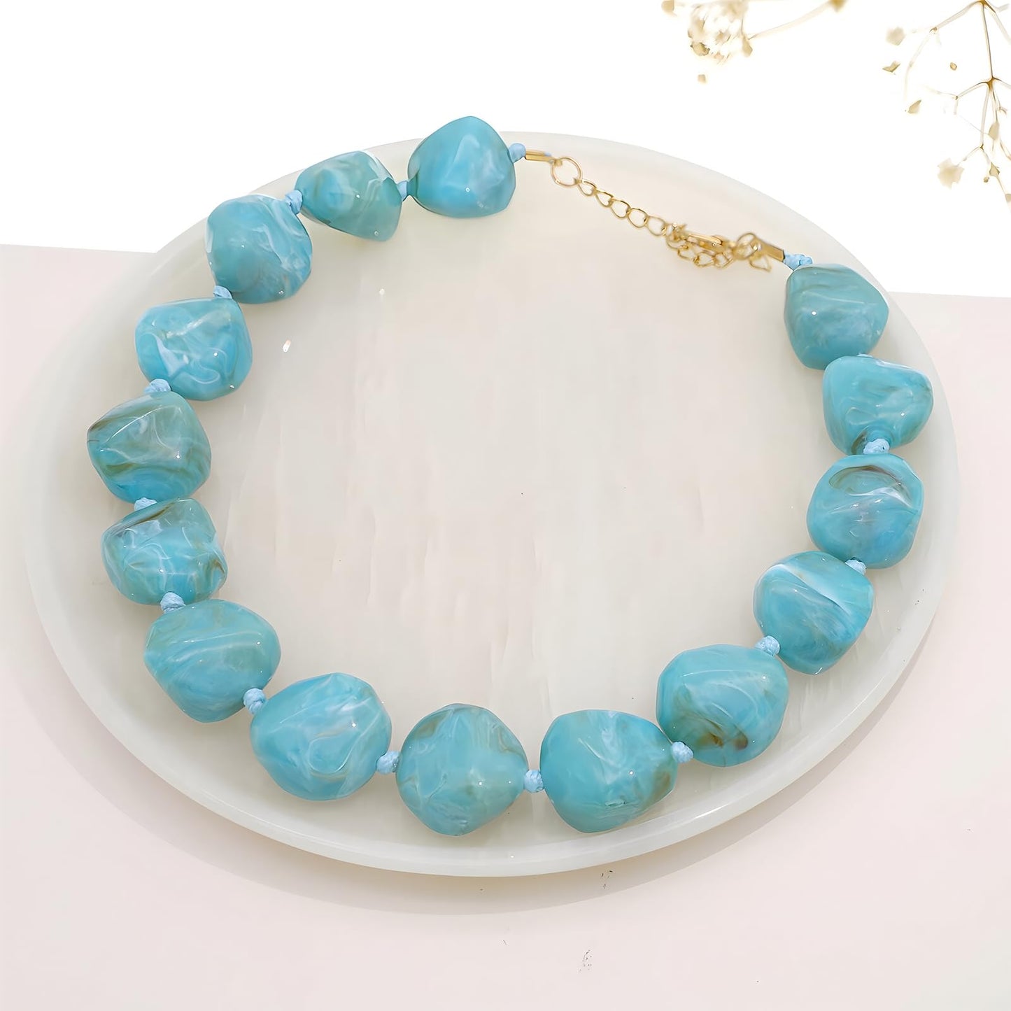 We We Chunky Colorful Beaded Necklace for Women Large Boho Statement Bead Chokers Necklaces Turquoise Blue Big Beads Jewelry Neck Summer Beach