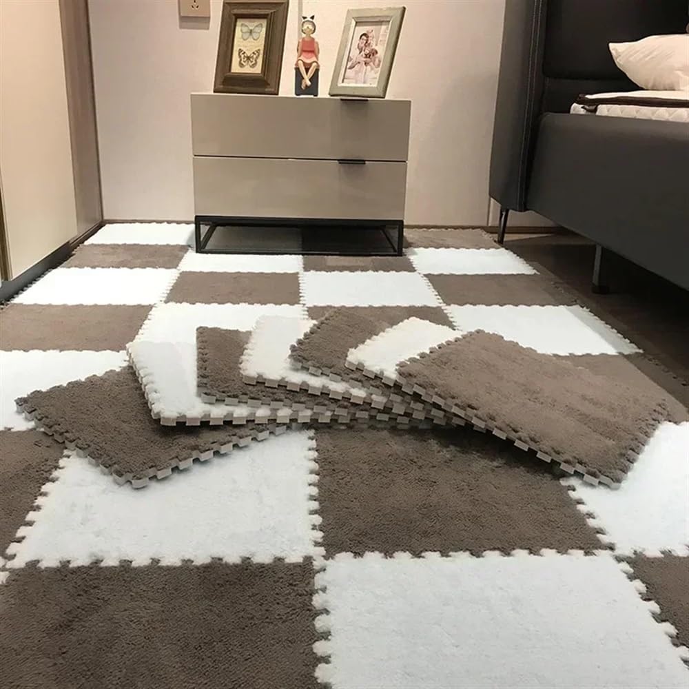 7DAY'S 40pcs 30x30cm DIY Nordic Floor Mat Splicing Carpet Plush Velvet Bedroom Rooms Pink Mat Puzzle Plush Mats Interlocking Carpet Tiles for Commercial and Home