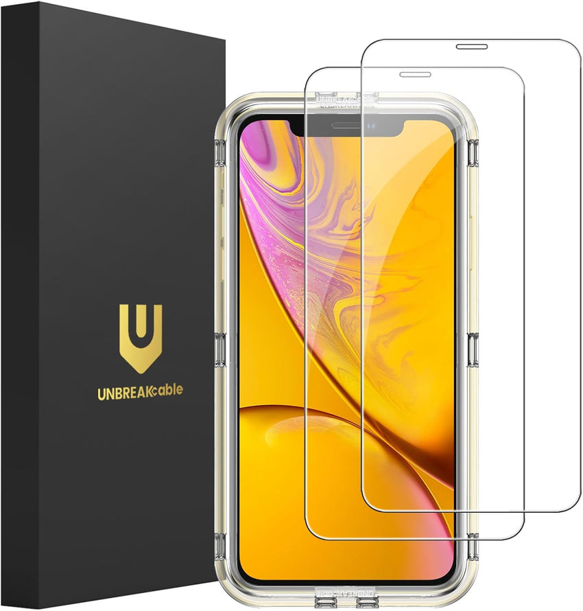 UNBREAKcable 2-Pack Screen Protector for iPhone 14/13/13 Pro Double Shatterproof Tempered Glass [Easy Installation Frame] [9H Hardness] [99.99% HD] [Bubble Free] for Apple 13 Pro/13/14 6.1 inch